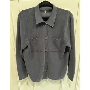 Margaret O'Leary Waffle Knit Cardigan Sweater Gray Cotton Oversized Relaxed